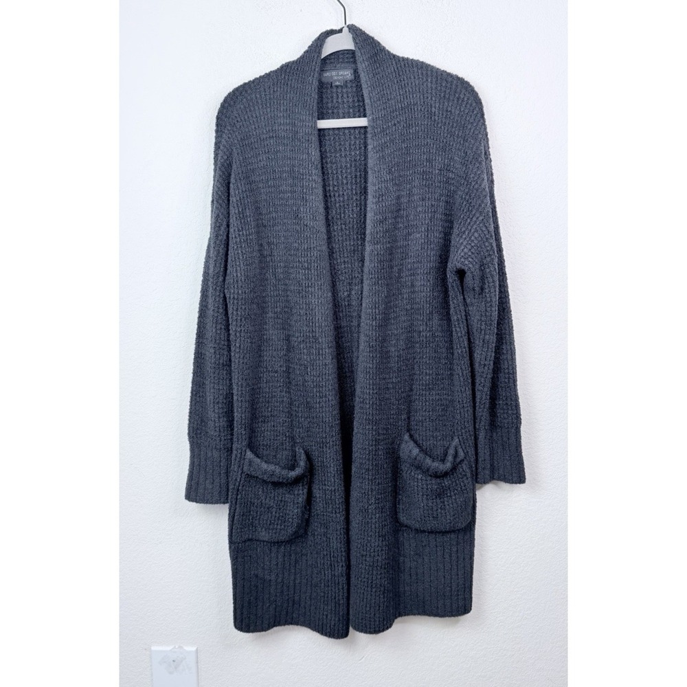 Barefoot Dreams CozyChic Lite‎ Cardigan L Gray Open Front Knit Soft BDWCL1012